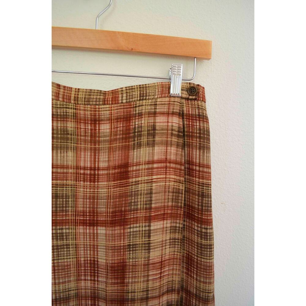 90s Vintage Silk Plaid Wrap Skirt - Picture 4 of 6